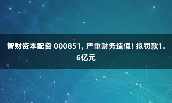 智财资本配资 000851, 严重财务造假! 拟罚款1.6亿元